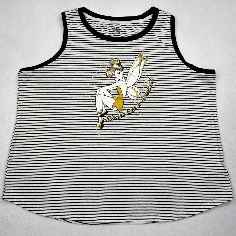Disney Shirt Womens 2XL Striped Tinker Bell Take Me Back To Neverland Tank Top